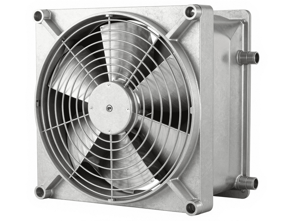 Осевой вентилятор подпора воздуха в квадратном металлическом корпусе с защитной решеткой