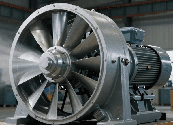 Осевой промышленный вентилятор с электродвигателем в металлическом корпусе